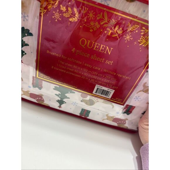 Christmas Dachshund Weiner Dog Queen Bed Sheets Brushed Polyester Queen NWT - Picture 3 of 6